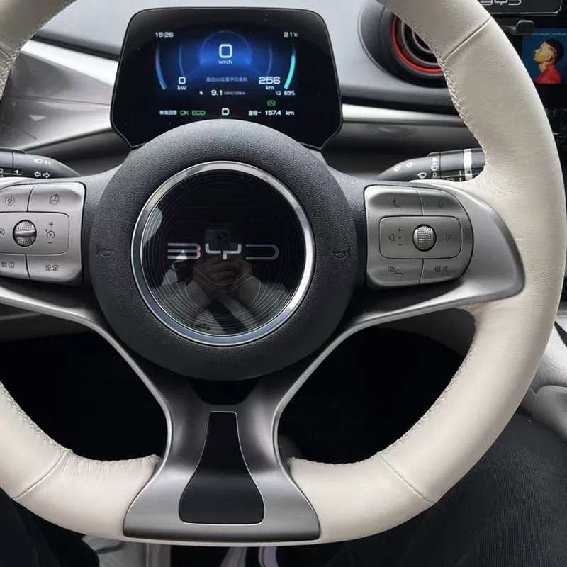 Custom DIY White Car Steering Wheel Braid Cover 100% Fit For BYD Atto 3 EV 2022 2023 Steering Wrap Auto Interior Accessories