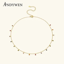 ANDYWEN 925 Sterling Silver Gold Rainbow Zircon Charm Choker Chain Necklace Rock Punk Party New Beads Pendant 2021 Fine Jewelry