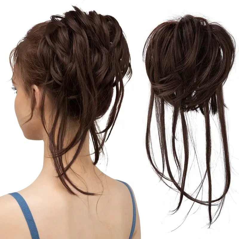 Elegant wave curled bun with instant braids and unique bun synthetic wigs suitable for women to wear in various occasions