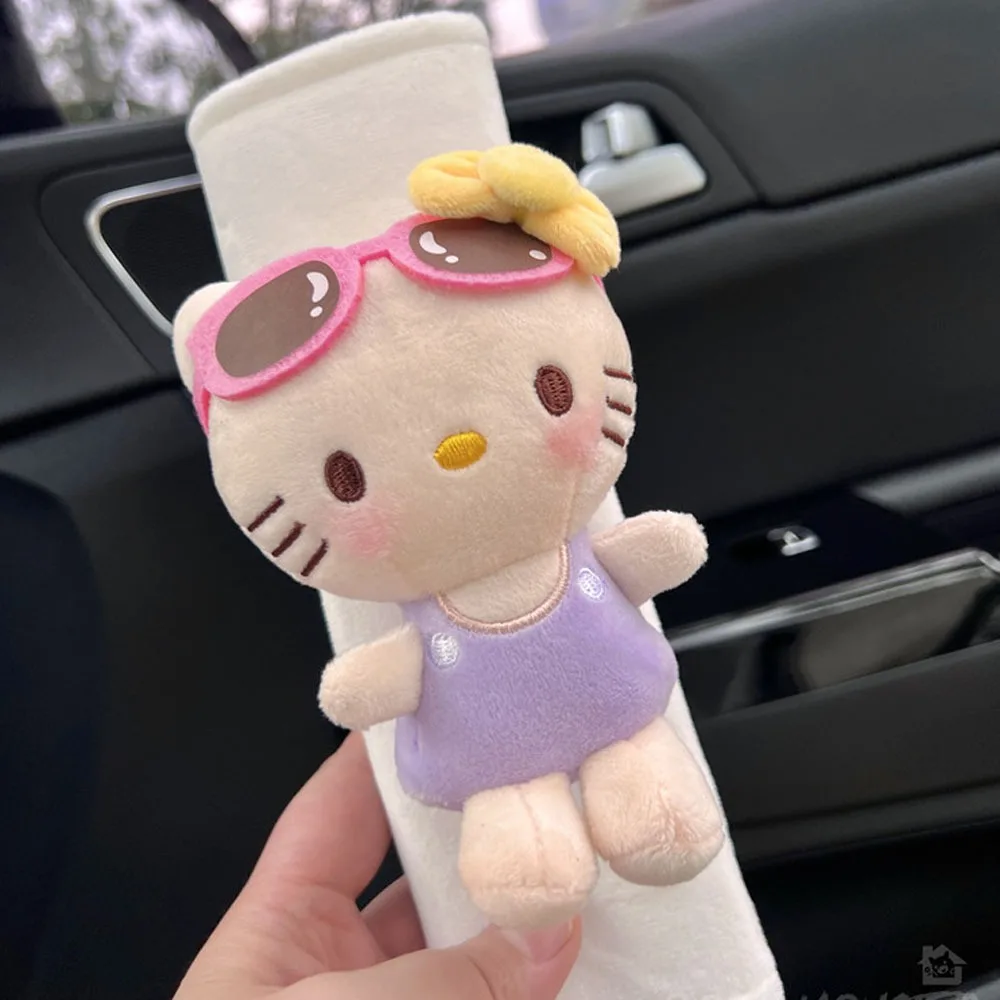 Car Seat Belt Cover Cartoon Cute HelloKittys Plush Doll Pendant Keychain Auto Shoulder Protectors Interior Accessories