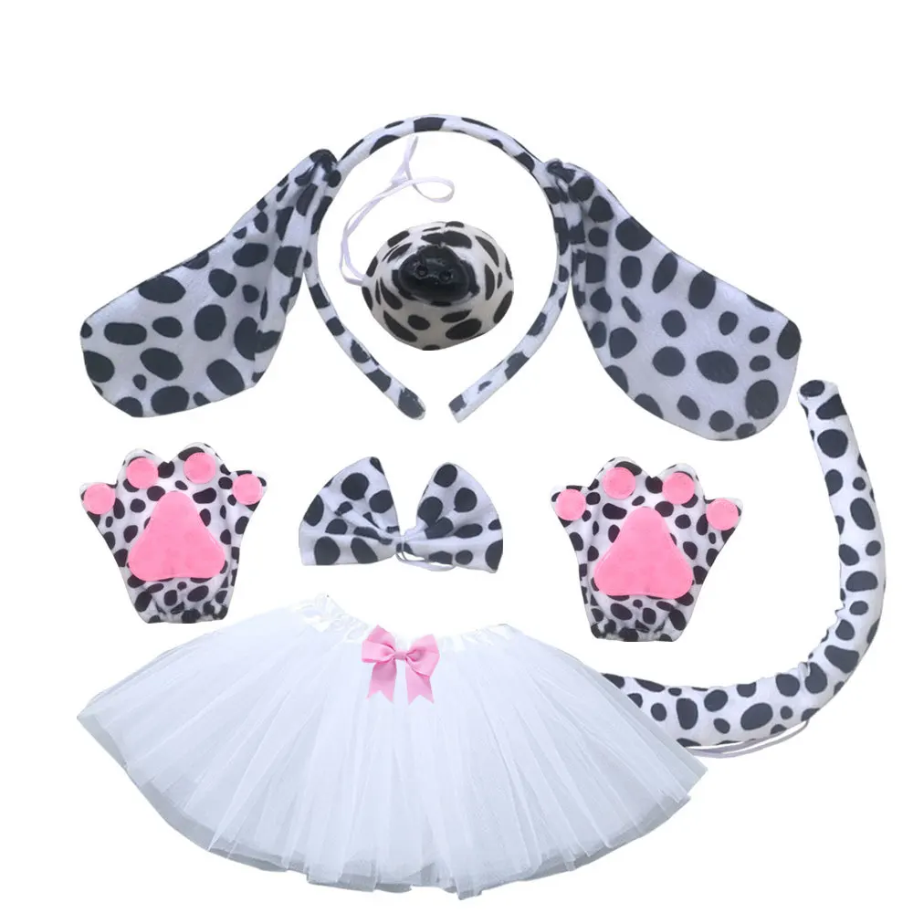 Girls Kids Children Dog Ear Headband Tails Bow Nose Skirt Animals  Set  Birthday Party Gift Headwear  Halloween Costume Cosplay
