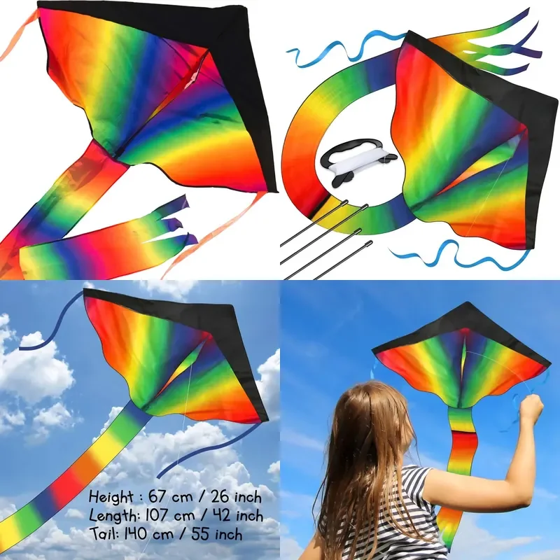 for Large Rainbow Delta Kite Easy to Assemble Launch and Fly High Quality Perfect  Beach Use Best Kite  Everyone