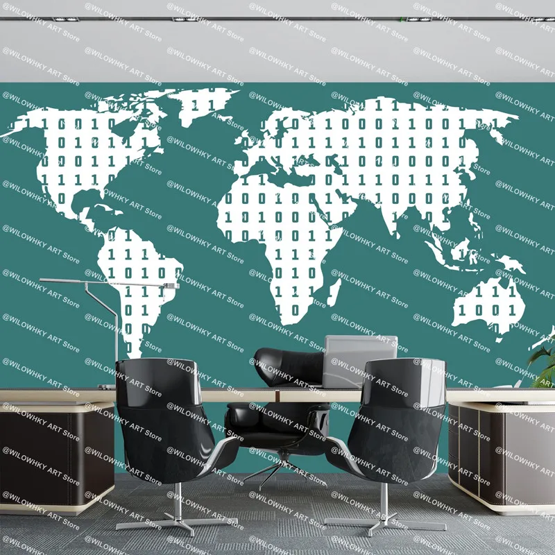 ثنائي تكنولوجيا الرمز ملصق مائي خريطة العالم تكنولوجيا المكتب الفينيل ديكور الجدار ملصق الكمبيوتر IT ملصق مزخرفة جدارية