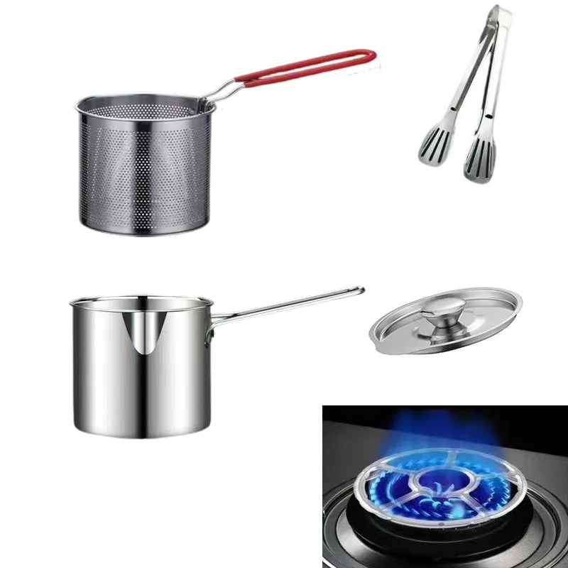 Mini Deep Fry Pot 304 Stainless Steel Deep Frying Pan With Filter Basket Oil‑Saving Kitchen Cooking Pot for Gas Stove Home Use