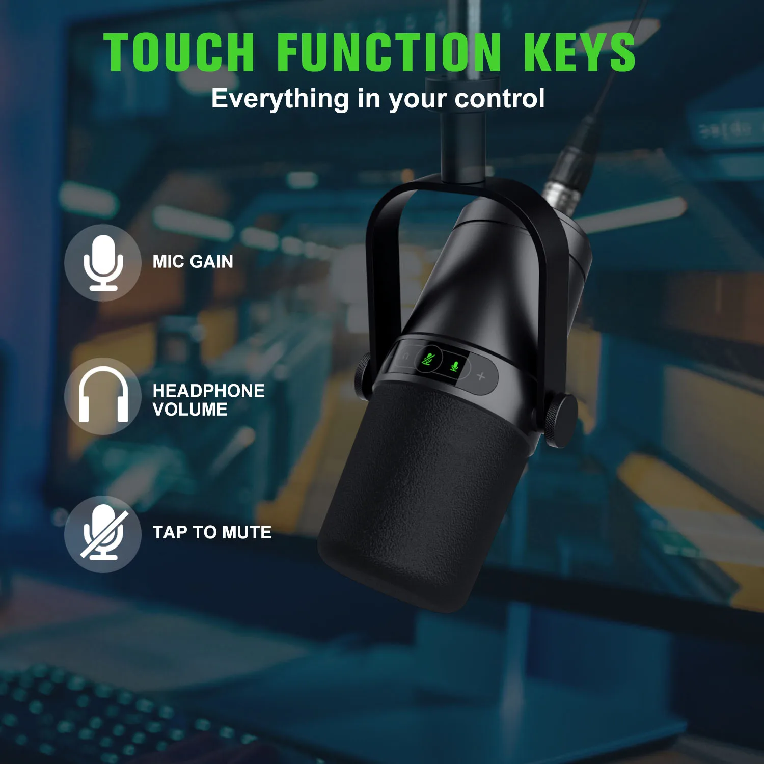 ميكروفون ديناميكي لألعاب البودكاست البث المباشر USB/XLR شاشة تعمل باللمس التحكم عزل الصوت مخرج سماعة الرأس المدمج