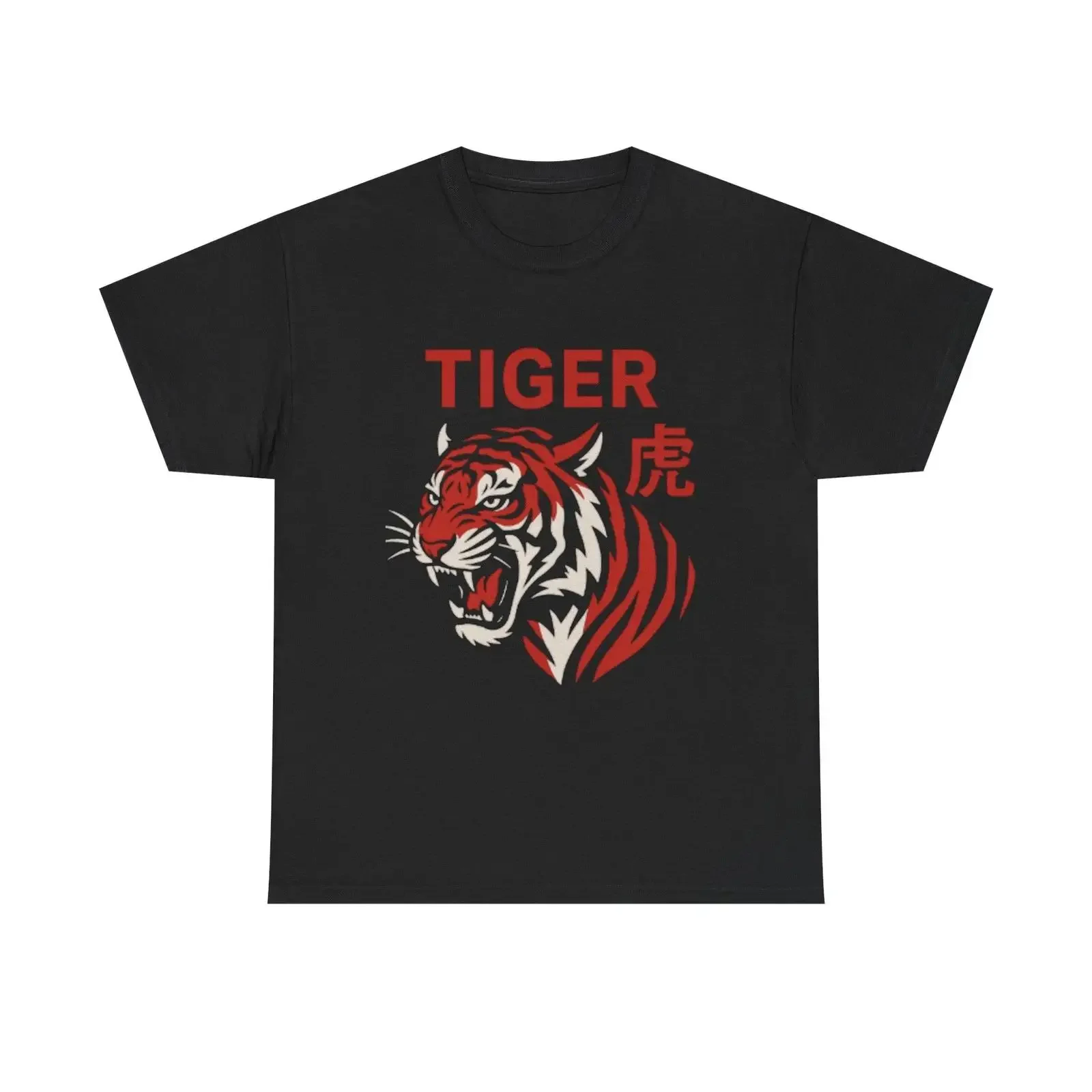 T-Shirt mit brüllendem Tiger-Motiv, asiatisch, rot-schwarz, vintage, gewaschen, Designerkleidung, modisch, atmungsaktiv, unisex, bequem, weich
