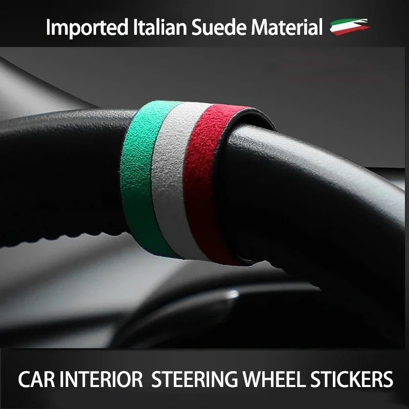 Suede Car Interior Steering Wheel Cover Sticker Germany Italy Spain Russia National Flag Styling Strip For Universal Models