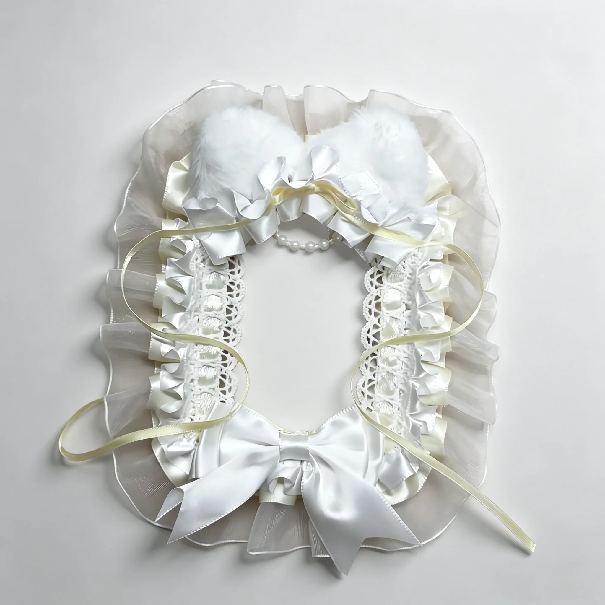 Handmade Fluffy Cat Ear PVC Photocard Holder With Hang Strap Multiple Colors Lace Satin Bow Ruffle Trim 3 Inch KPOP Polaroid Anime Photo Case Cute Lolita Fan Portable DIY Decor Trading Card Protector Storage Cover