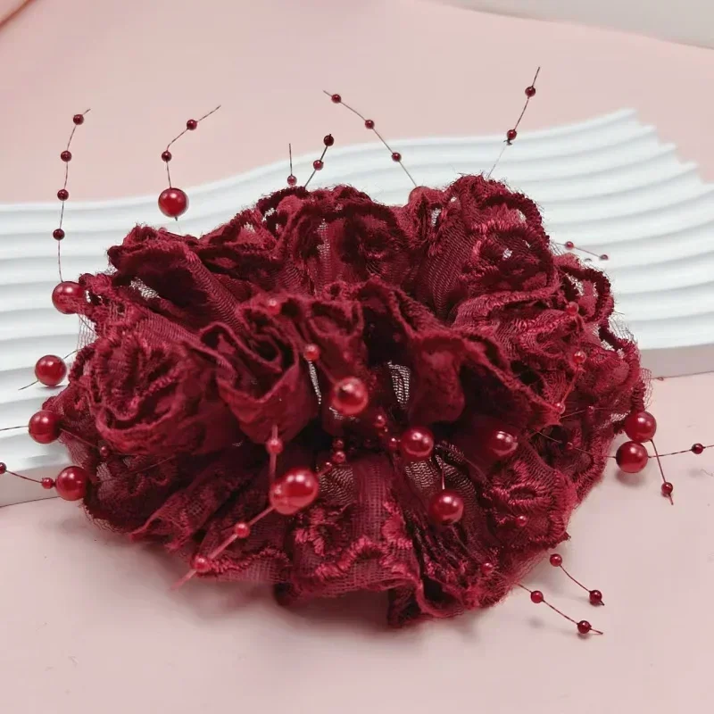 

Headband Female Elastic Rubber Flowers Big Scrunchies for Women Fringed Rubber Band High Elastic Hair Ties Hair Accessories
