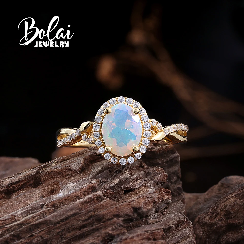 Simple design 925 sterling silver October Birthstone Ring Natural opal fine jewelry gemstones for women's engagement gifts