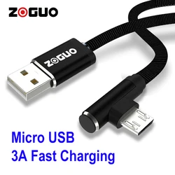 ZOGUO Micro USB 90 Degree Cable Nylon Braided Right Angled Android Cable 3A Fast Charger data Cable for Samsung LG PS4 Camera