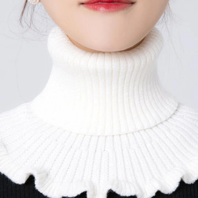 New Winter Knitted Warm Neckerchief For Women Solid Color Ruffle Scarf Soft Outdoor Knitting Warmer Neck Collar Pullover Scarves