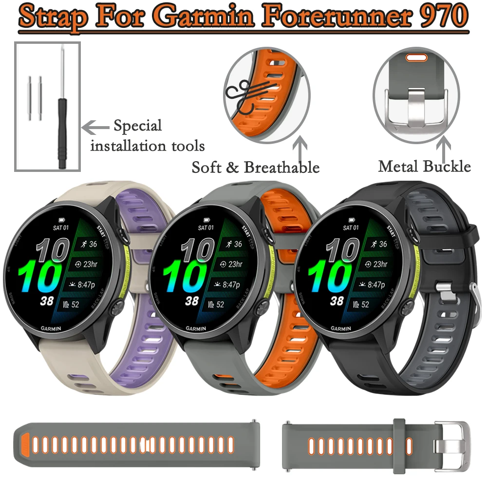 Correa para Garmin Forerunner 970 deportiva, banda inteligente de silicona transpirable para Garmin Forerunner 970, accesorios de correa de reloj para hombres y mujeres