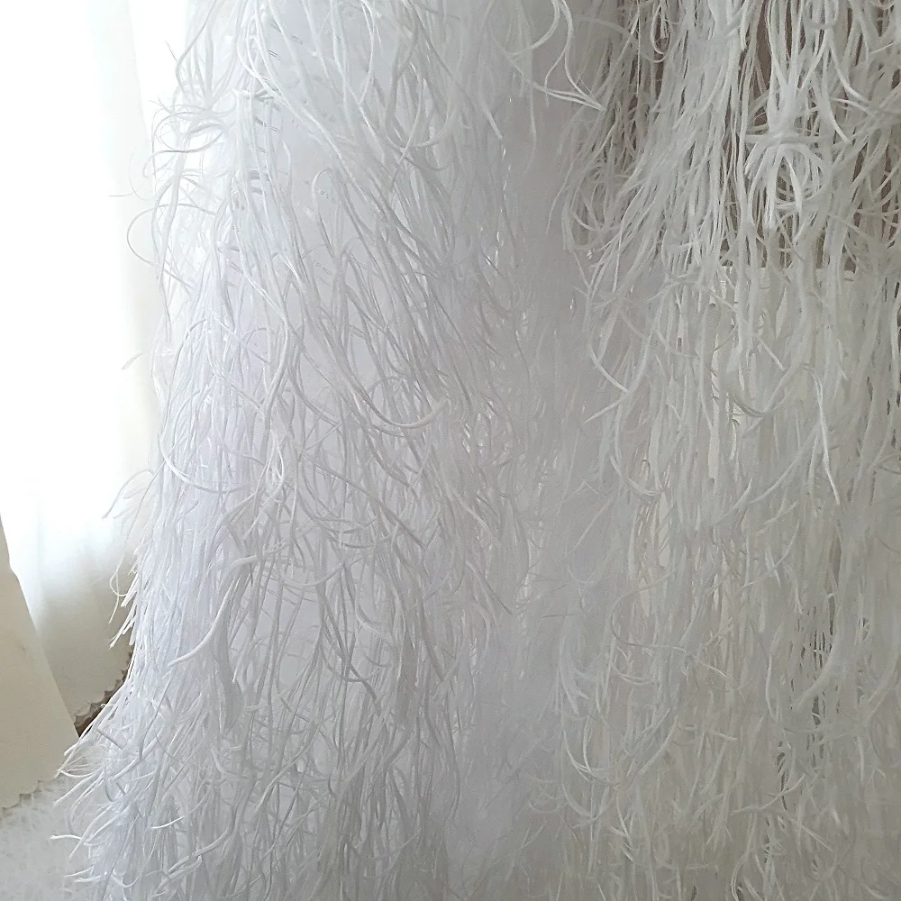 White Tassels Fabric Artificial Feather Feathery Plumelike African Cloth For Wedding Evening Carnival Lace Prom Dress Disign Diy