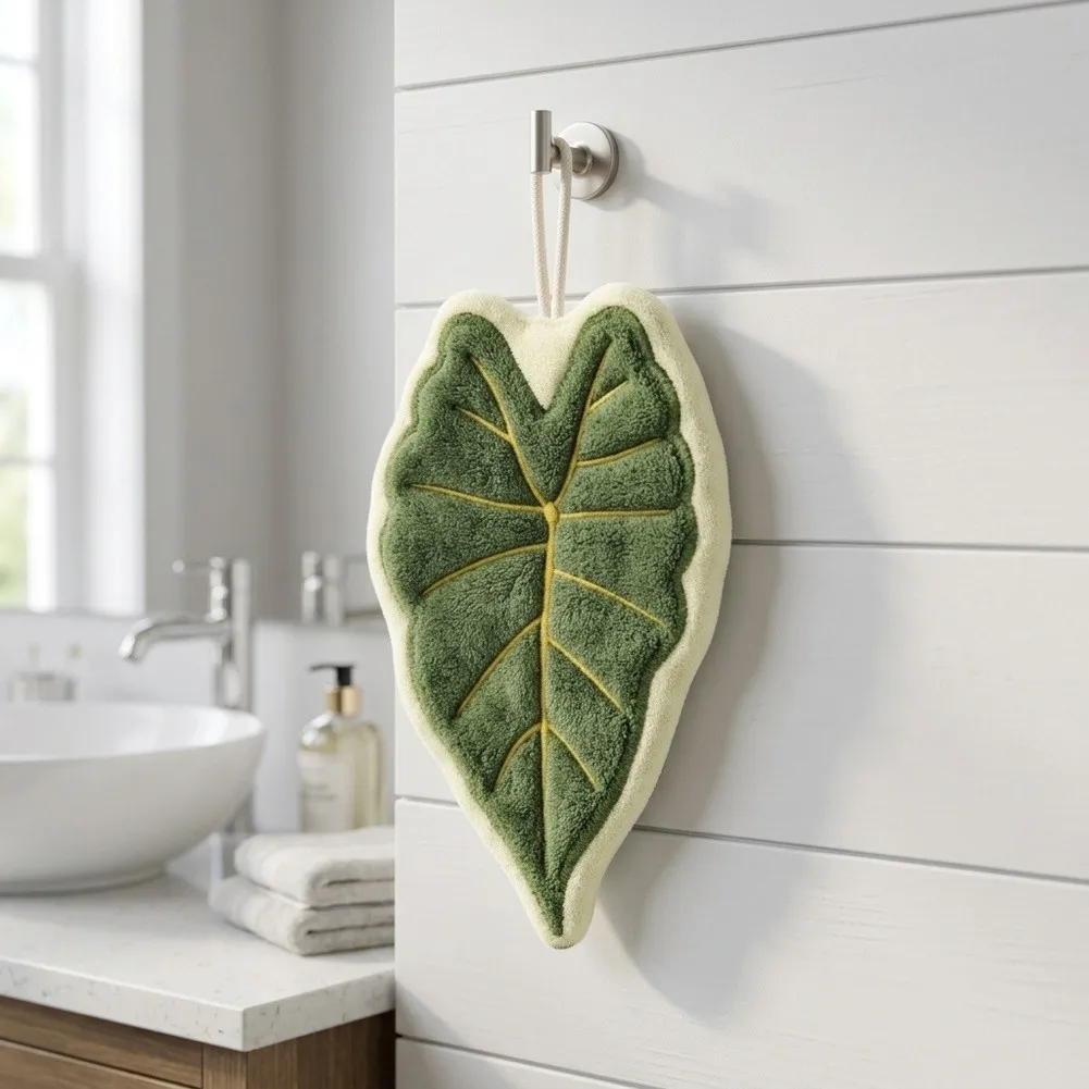 Leaf-Applied Hand Towel for Bathroom and Kitchen Use Supporting Both Aesthetic Integration and Functional Needs