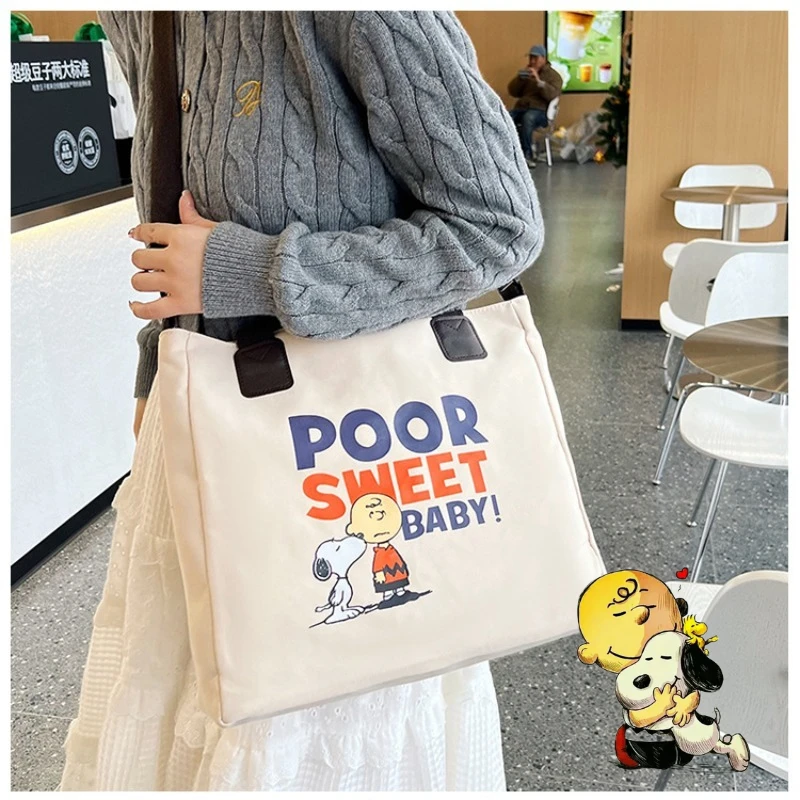 

Snoopy Cartoon Canvas Shoulder Bag Handbag Women's Fashion Versatile Large Capacity Shopping Tote Bag Portable Anime Satchel