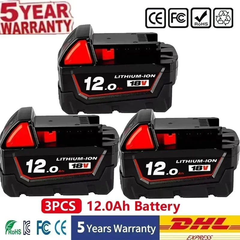 18V 12.0Ah voor Milwaukee M18 accu Li-Ion vervangende accu voor Milwaukee 18V M18 48-11-2830 0730-20 gereedschapsaccu