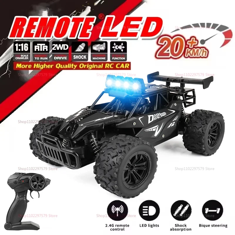 

New High-Speed 1:16 Remote Control Alloy With LED Lights Off-Road Climbing Car Toys RC Racing Car For Kids Adults Durable Fast