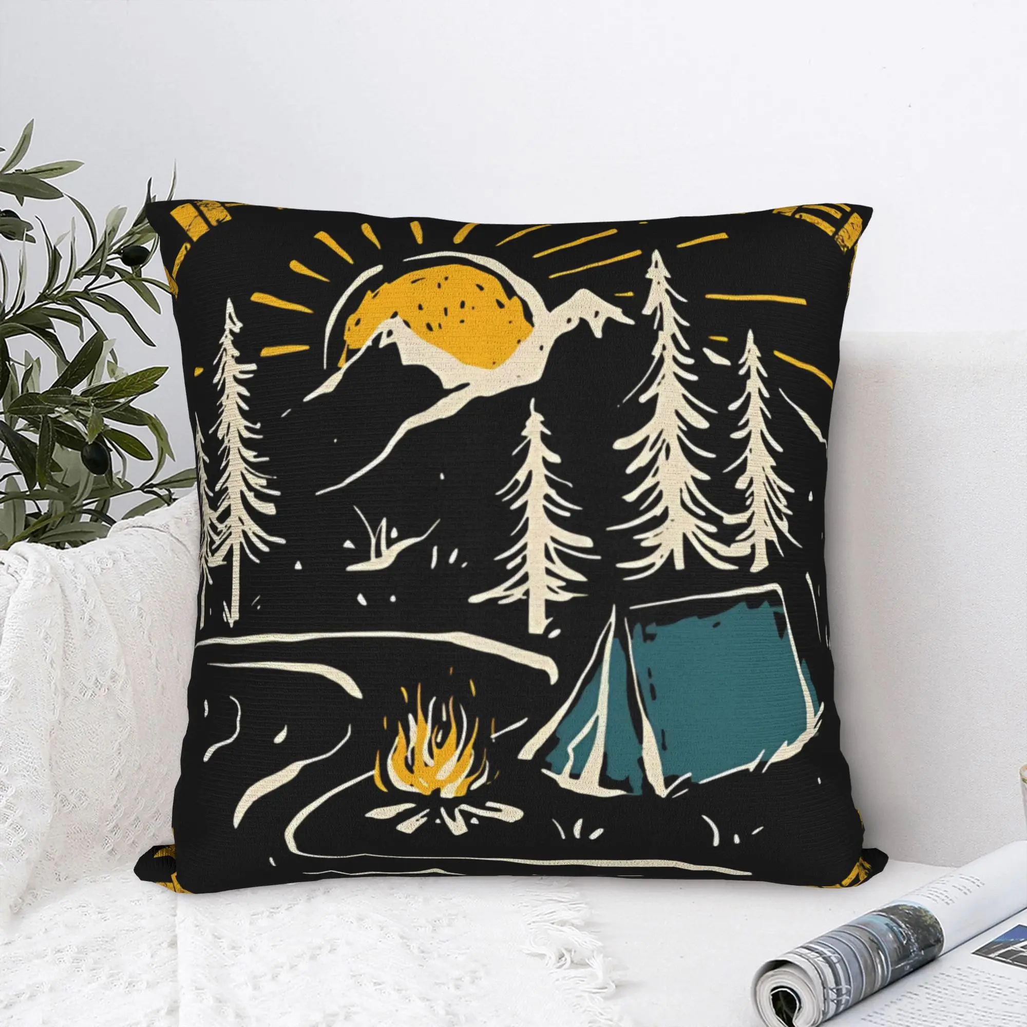 Camping is My Therapy Pillow Cover  Retro Trendy Pillow Case For Living Room Sofa Graphic Cushion Cover Birthday Present