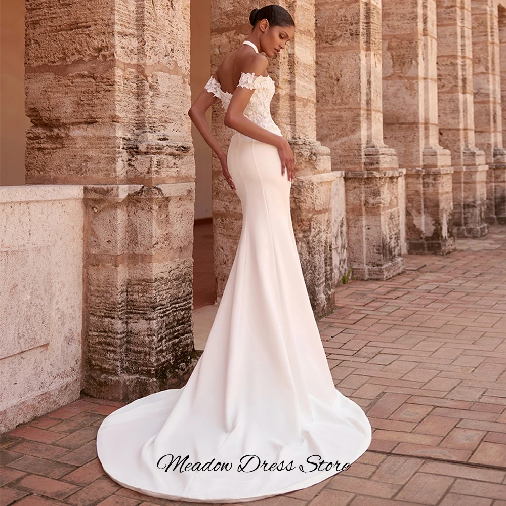 Temperament Strapless Mermaid Wedding Dress Customized Mermaid Jersey Bridal Gowns Appliques Robe de mariée with Zipper Back