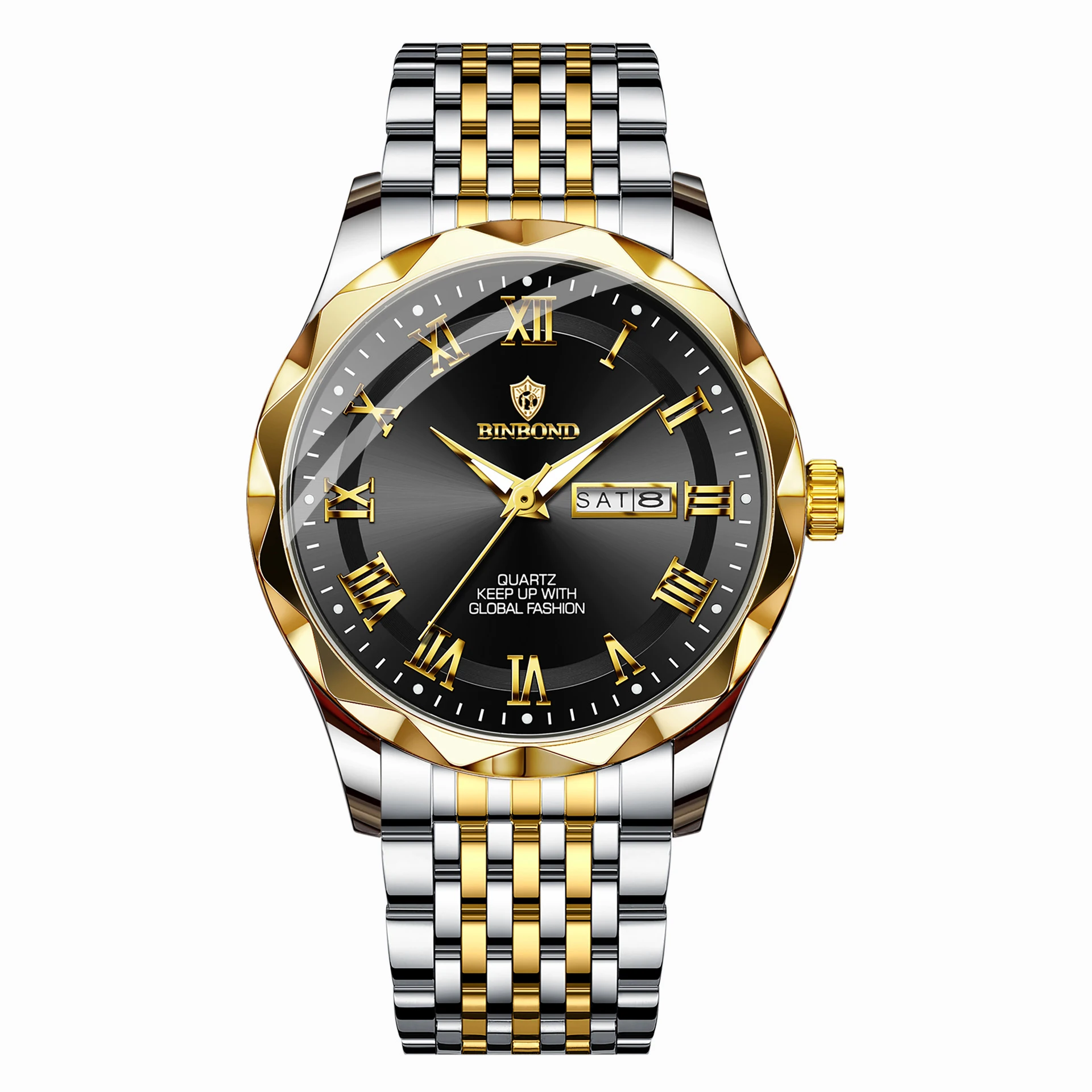 Novo relógio masculino luz de luxo high end marca negócios duplo calendário tira aço à prova dwaterproof água moda masculina relógios quartzo presente