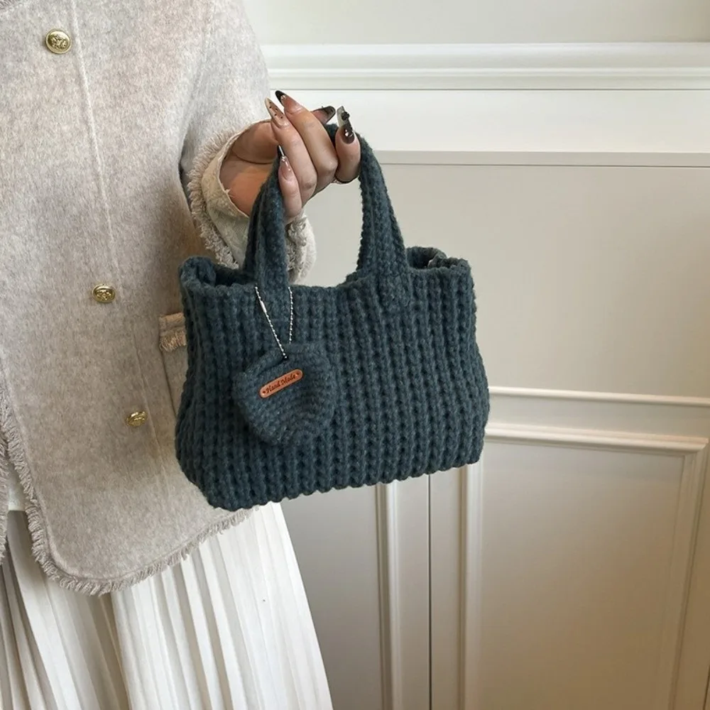 

Classic Knitted Handbag Solid Color Crochet Cotton Thread Woven Bag Eco-Friendly With Small Purse Vintage Style Bag Women