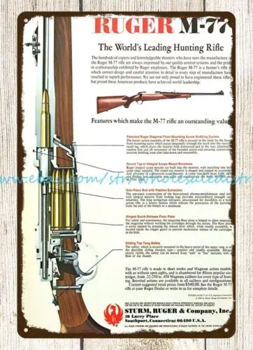 wall painting 1981 firearm Ruger M-77 Hunting Rifle metal tin sign