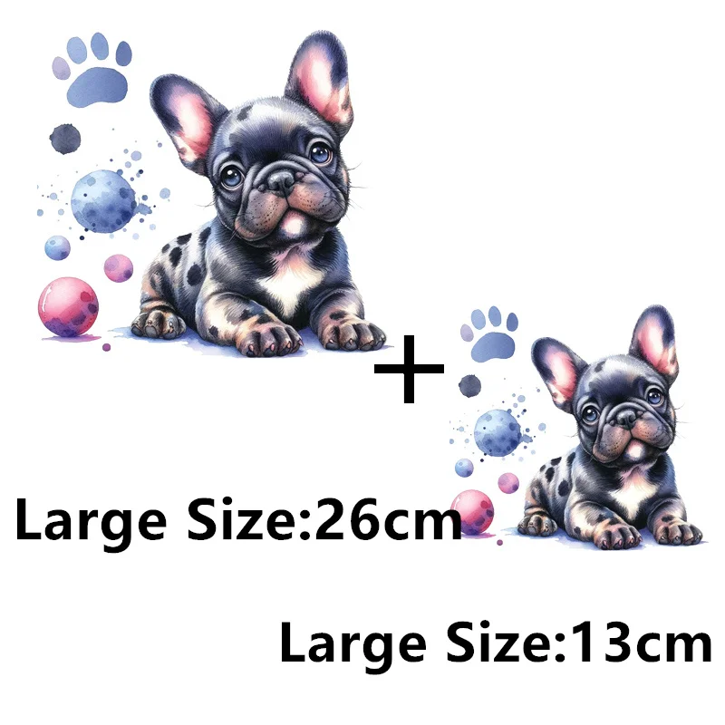 French Bulldog Patches Iron on Clothes Dogs Art Decal Transfers Heat For Tshirt For Women AppliqueThermal Sticker Washable Patch