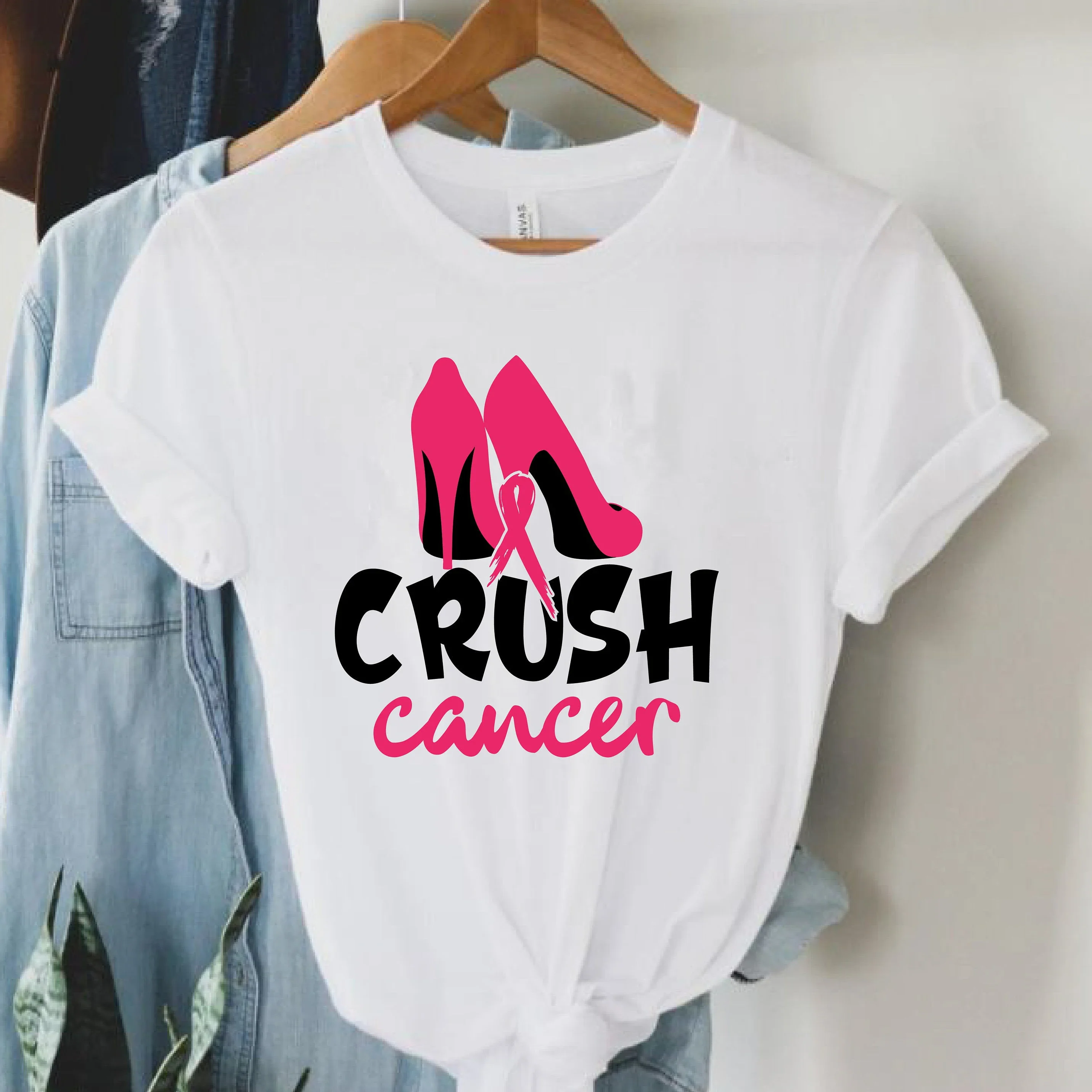 Women T Shirt Casual Ladies Crush Cancer Print Basic O-collar Short Sleeved Women T-shirt Girl Harajuku Top Fashion Clothing