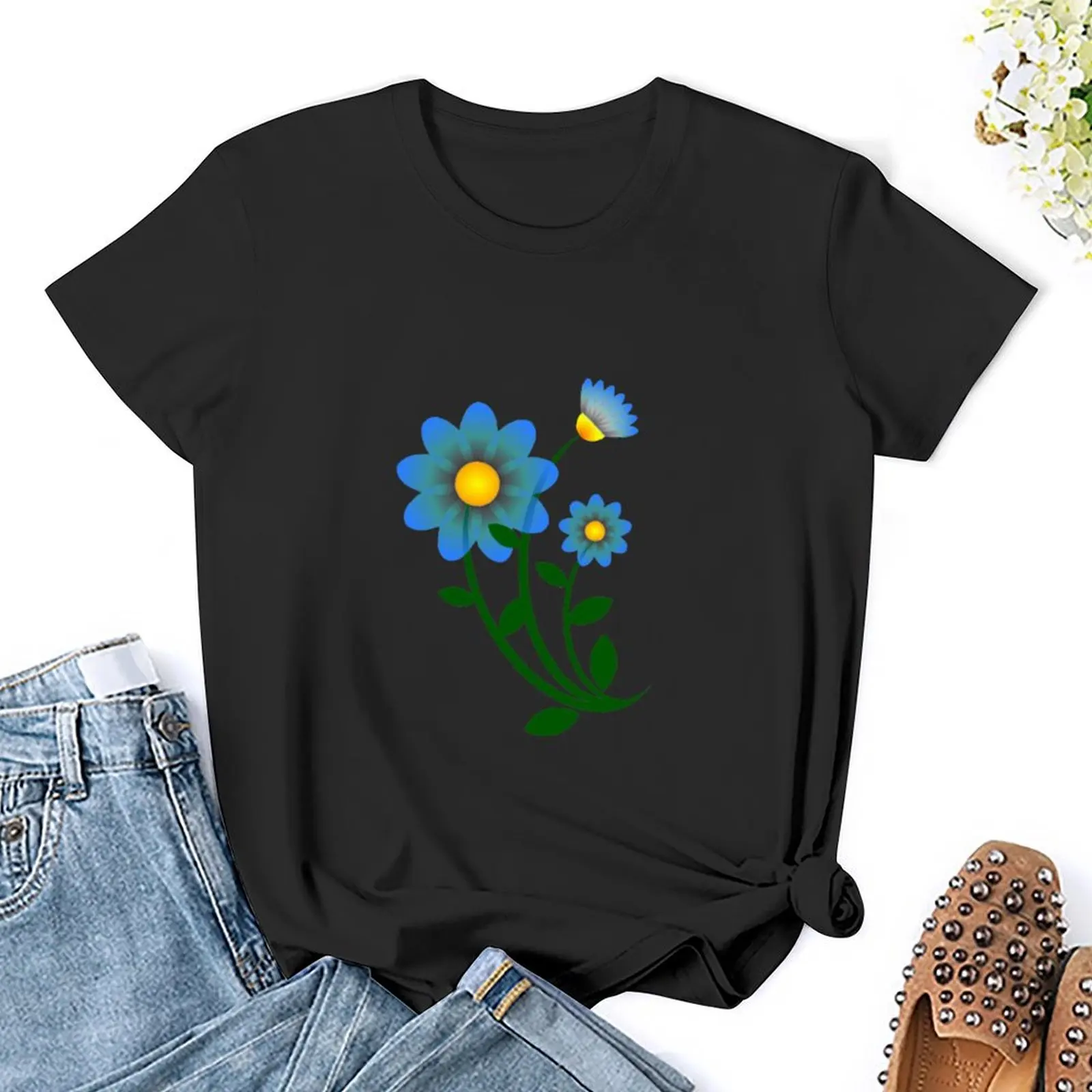 Colourful Flowers T-Shirt female animal print shirt for girls cropped t shirts for Women