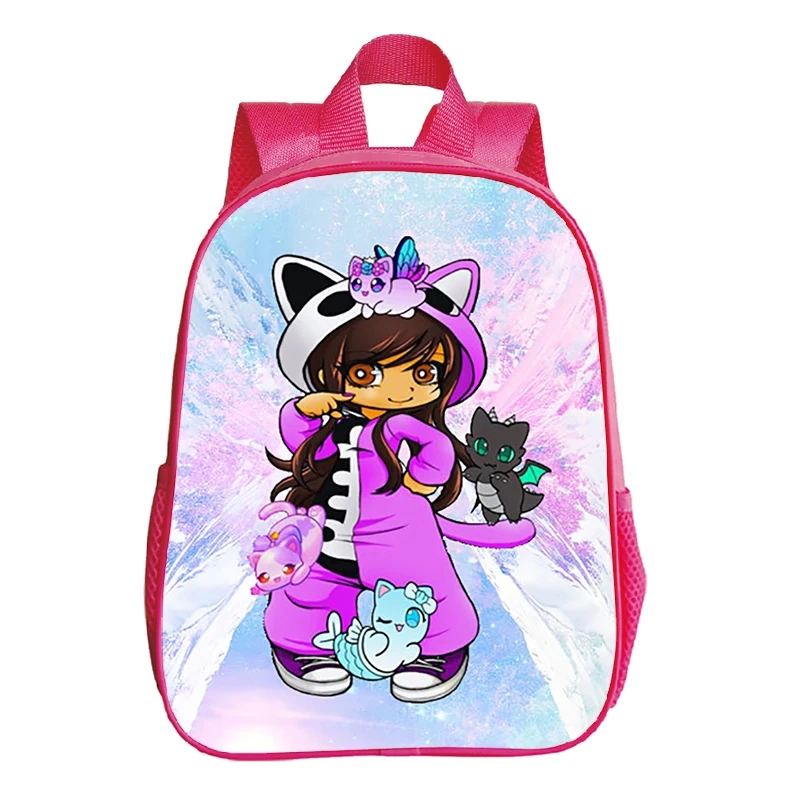 Aphmau-mochila rosa de dibujos animados para niños y niñas, morral escolar impermeable de 12 pulgadas para guardería, regalo