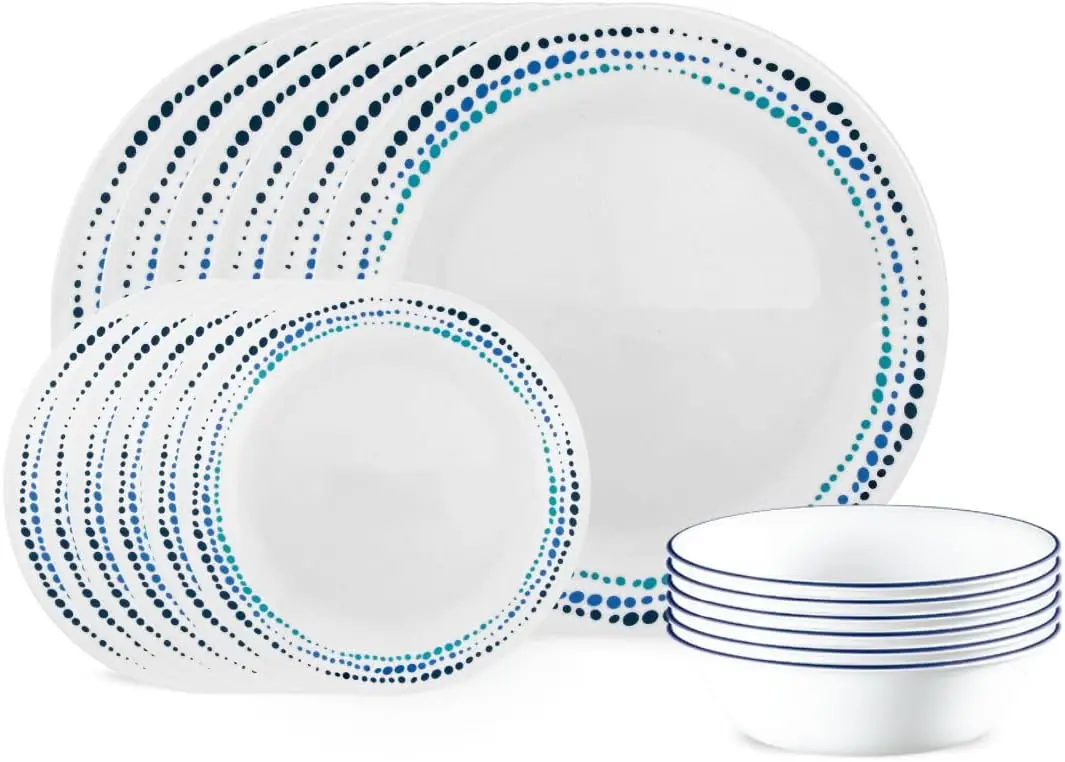 

18-Piece Dinnerware Set for 6: Triple Layer Glass, Chip Resistant, Lightweight, Ocean Blue