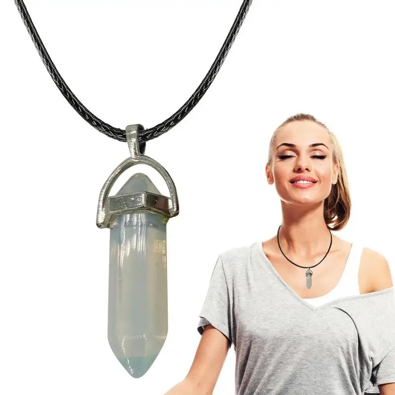 Fashion Stone Hexagonal Column Quartz Necklaces Natural Crystal Pendant Necklace Statement Bohemian Jewelry For Women