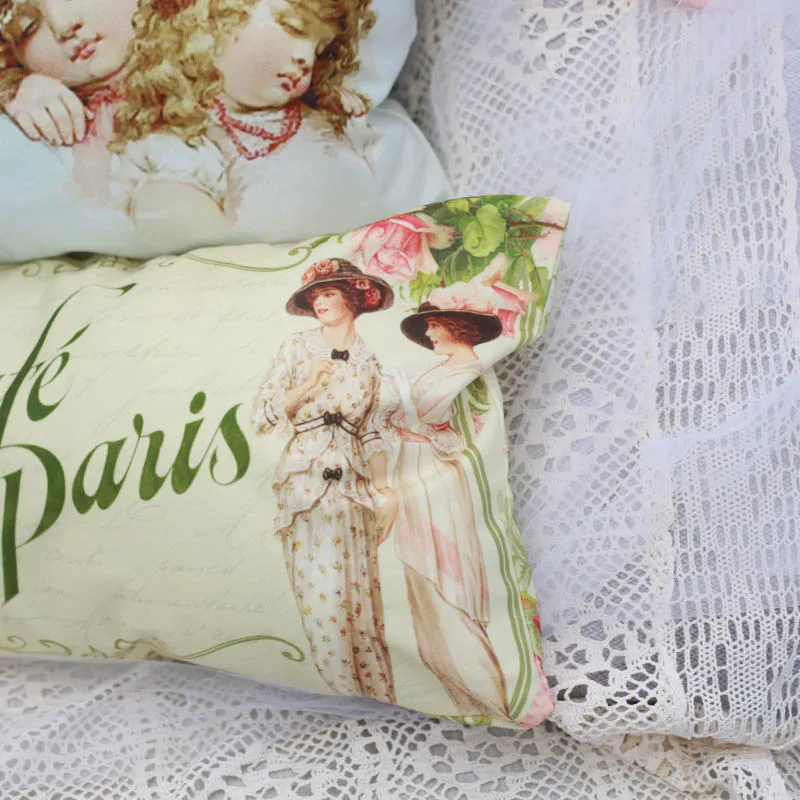 European Vintage Pillowcase Home Rectangular Decorative Pillows for Sofa Girl Printed Short Plush Bed Single Pillow Covers