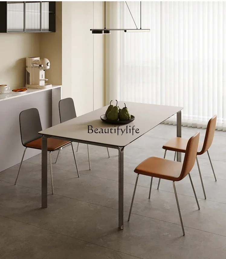 

Modern Minimalist Stone Plate Dining Table Rectangular Nordic Italian Minimalist Stainless Steel