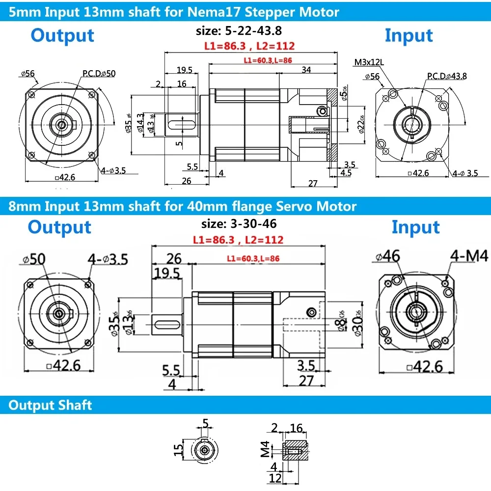 High Precision Helical Gear Planetary Reducer 42mm Flange Nema17 Stepper Motor 5/8mm Input 4:1-100:1 for 40mm Flange Servo Motor