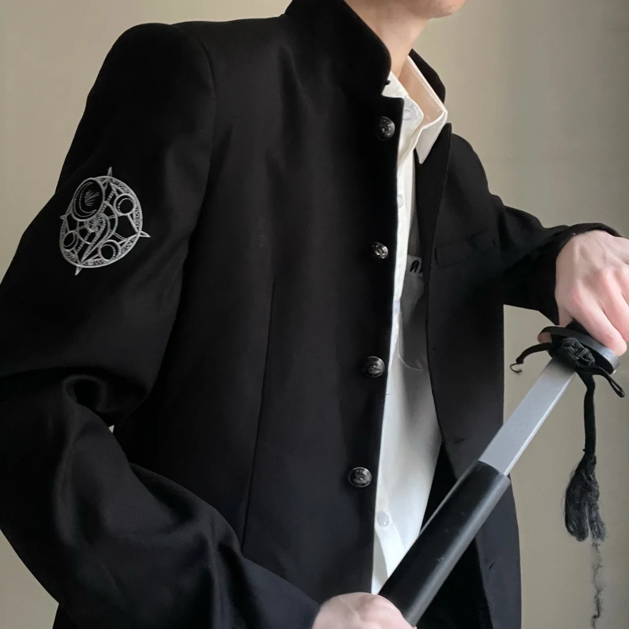 

Original Unisex School Uniform Jacket Monochrome Cotton Casual Suit Coat with Button Detail Moisture Wicking for Autumn Wear