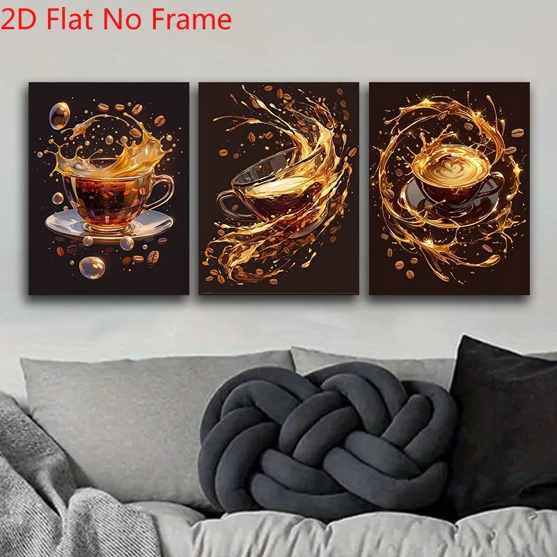 2D Flat, 3pcs Modern Abstract Coffee Splatter Wall Art - Frameless Canvas Paintings Suitable for Indoor Decor, Minimalist Sui