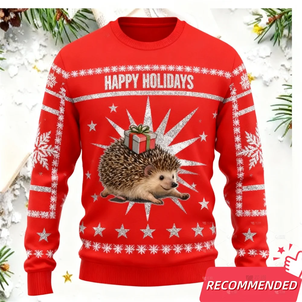 

Kawaii Белка Ежик Уродливый Рождественский Свитер Для Мужчин Женская Одежда Круглый Вырез Санта Уродливые Рождественские Свитера Унисекс Аниме Топы