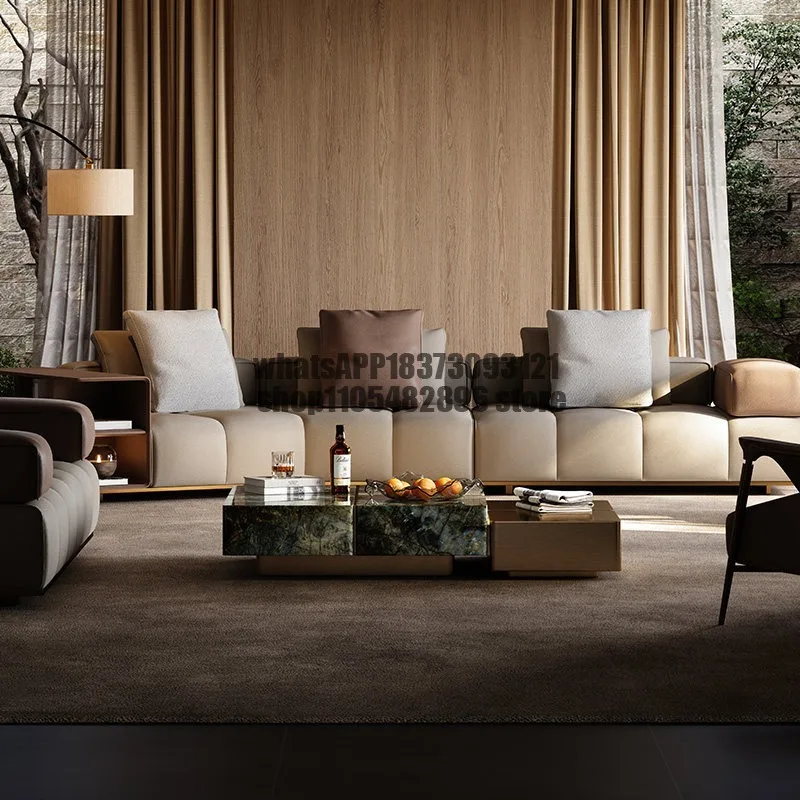 Light luxury high-end living room coffee table, villa whole house haute couture matching series, natural marble coffee table
