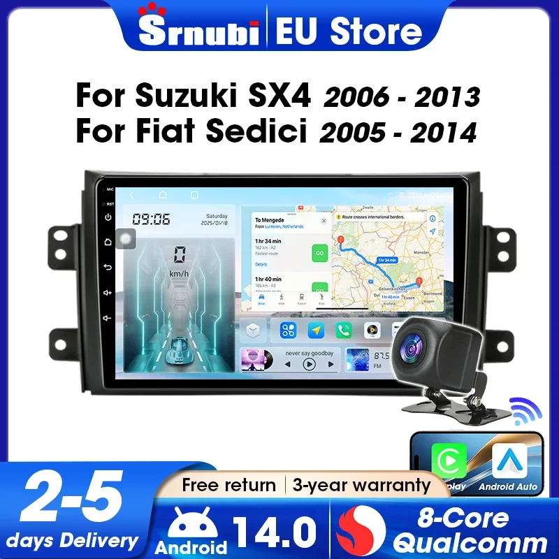 2-Din 9-Zoll Autoradio GPS-Navigation Multimedia-Player QLED-Touchscreen Bluetooth 5.4 RDS Wireless Carplay Android Auto für SX4-06-13 Auto-Entertainment-System