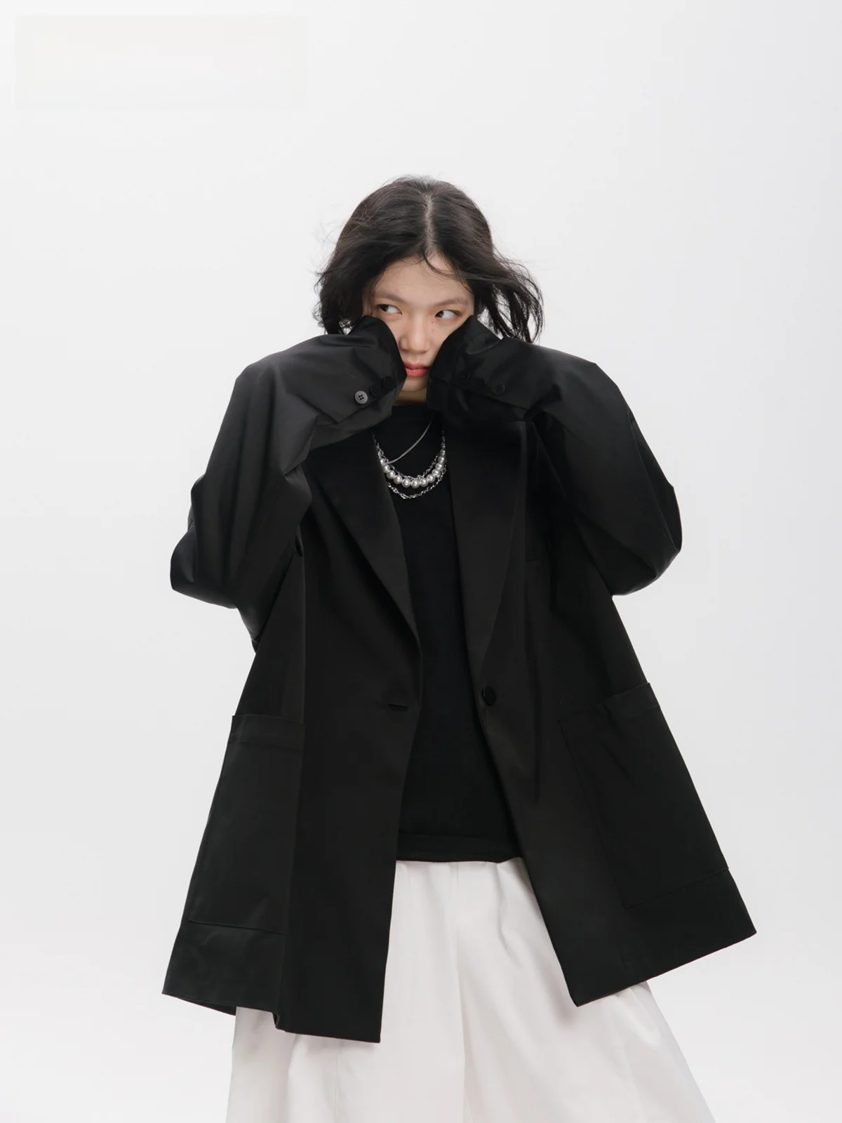 

Neutral Sle Loose Fit Large Suit Jaet for Women Highlight 25ss Free Hug High End Feeling Polyester Casual Long Sve