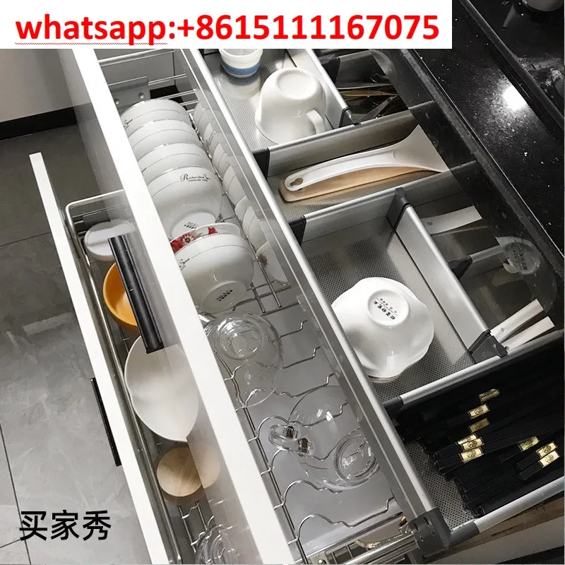 Duoli 304 Stainless Steel Dish Pull Out Basket, 3-Tier Kitchen Drawer Organizer, Drain Storage Rack for Plates Utensils