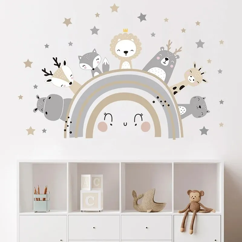 1Pc Cartoon Animals Rainbow Wall Stickers Waterproof Removable PVC Kids Room Kindergarten Home Decoration