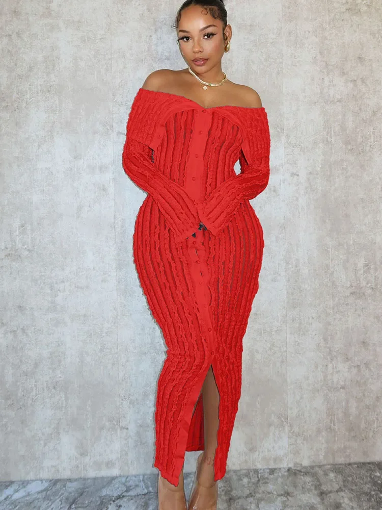 Sexy Off the Shoulder Bodycon Maxi Dress Women Mesh Sheer Single-breasted Wave Striped Night Club Party Long Dresses Birthday