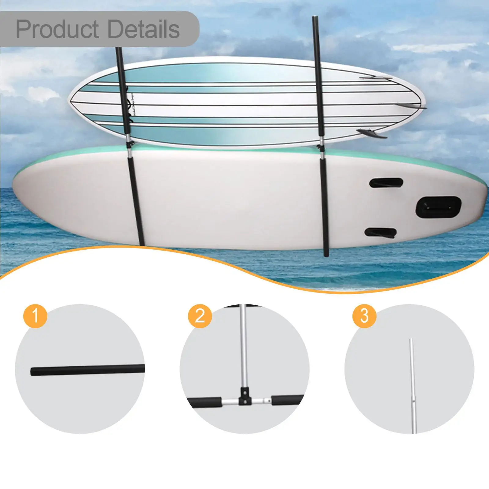 رف تخزين سقف كاياك، شماعة تخزين ممتازة متعددة الوظائف وسهلة التركيب لركوب الأمواج ولوحة مجداف الزورق وقوارب الكاياك