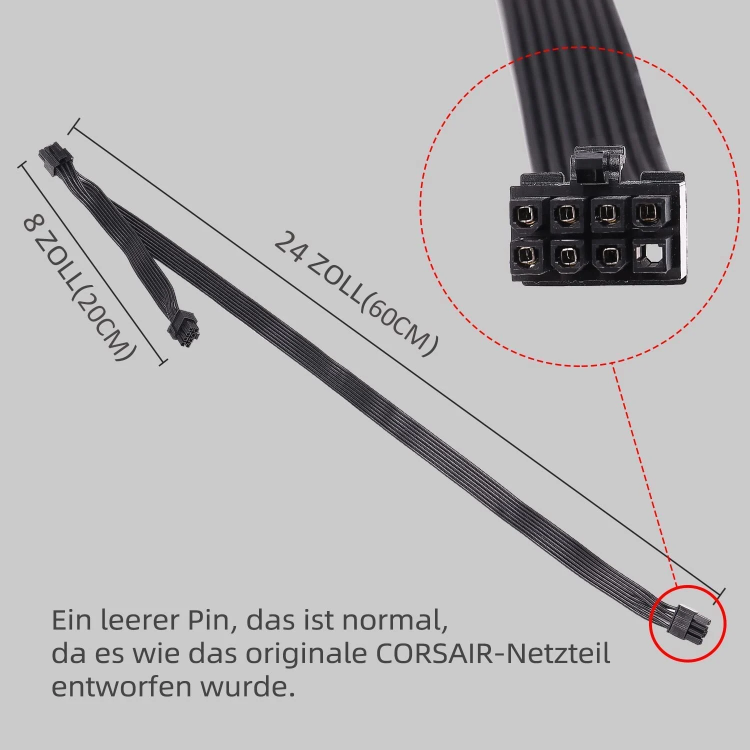 ATX CPU 8-Pin Male to Dual PCIe 8-Pin (6+2) Male Power Supply Cable for Corsair Modular Power Supply RM/HX/CX-M