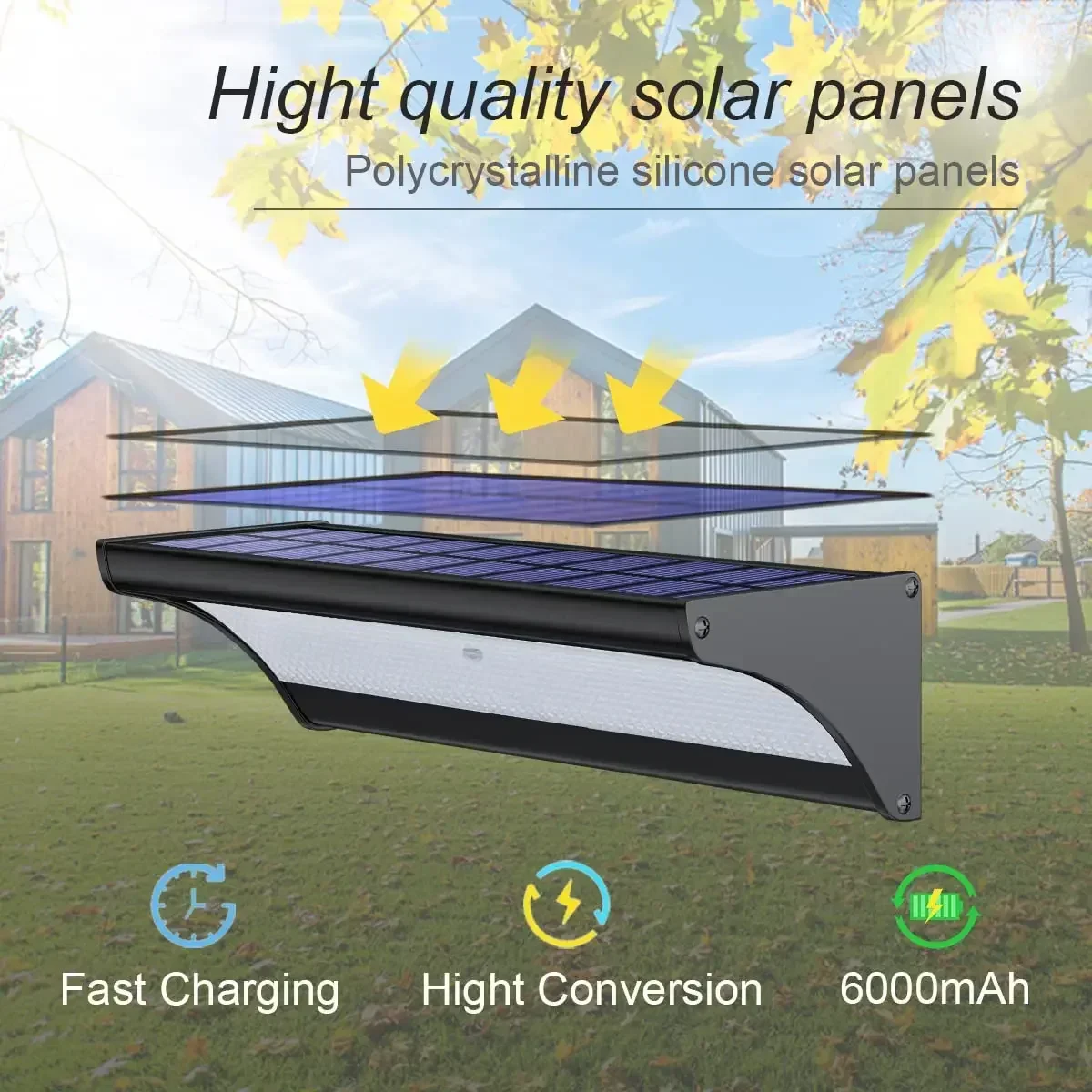 Outdoor Solar Wall LED Flood Lights with Radar Motion Sensor Waterproof Aluminum Shell Wall Lamp for Garden Lighting