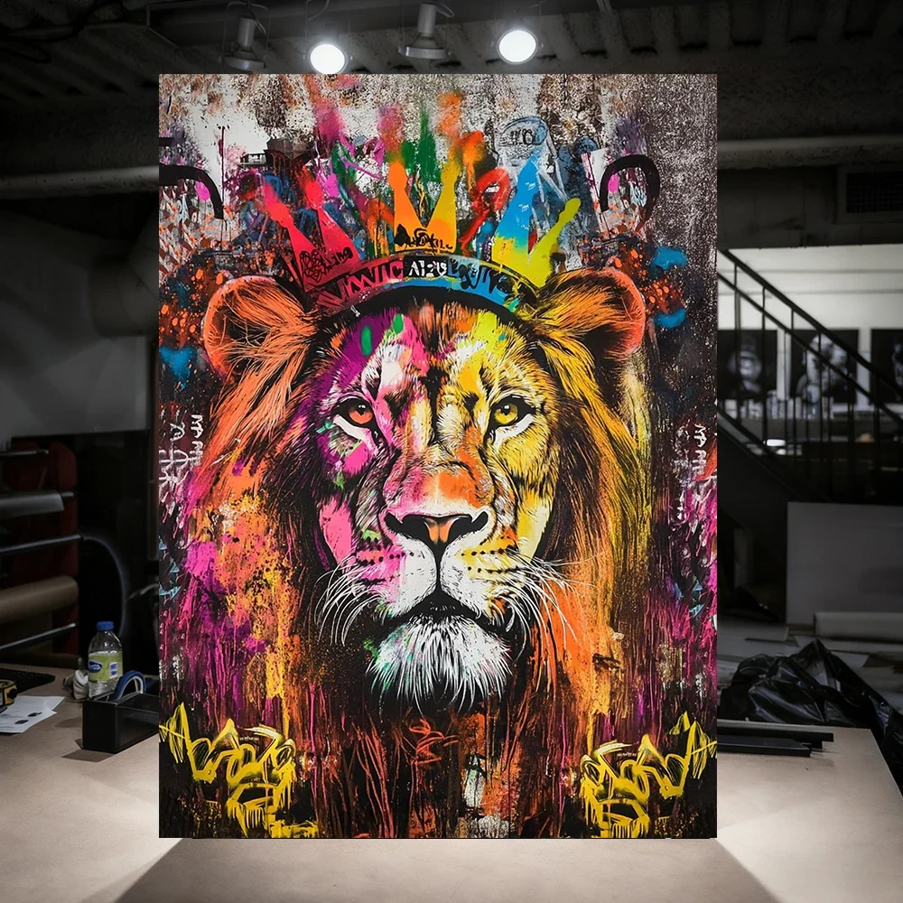 Abstract Colorful Lion King Home Decoration Graffiti Poster Print For Living Room Bedroom Large Animal canvas Painting Wall Art