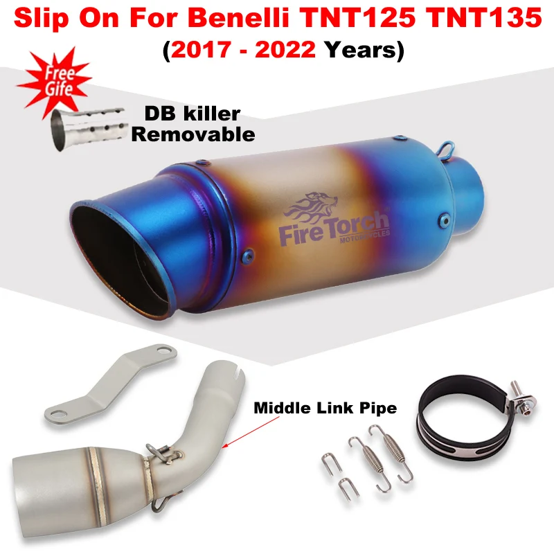 Slip-On For Benelli TNT125 TNT135 2017 - 2022 Motorcycle GP Exhaust Escape Modified Moto Muffler Middle Link Pipe TNT 125 135